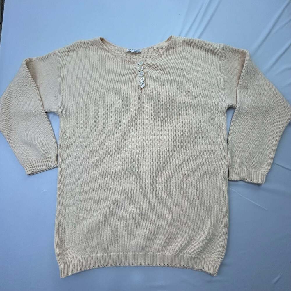 Lew Magram New York Cream Button Front Knit Sweater Size L